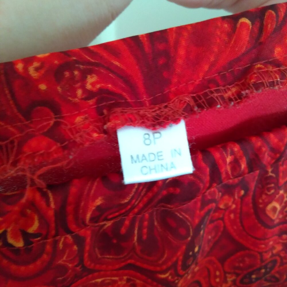 Vintage Red Paisley Print Ruffle Midi Skirt - Picture 4 of 4